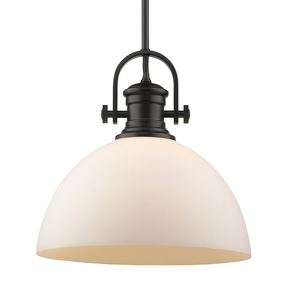Yep by Golden Lighting Hines 1-light 14in Pendant in Matte Black and Opal Glass